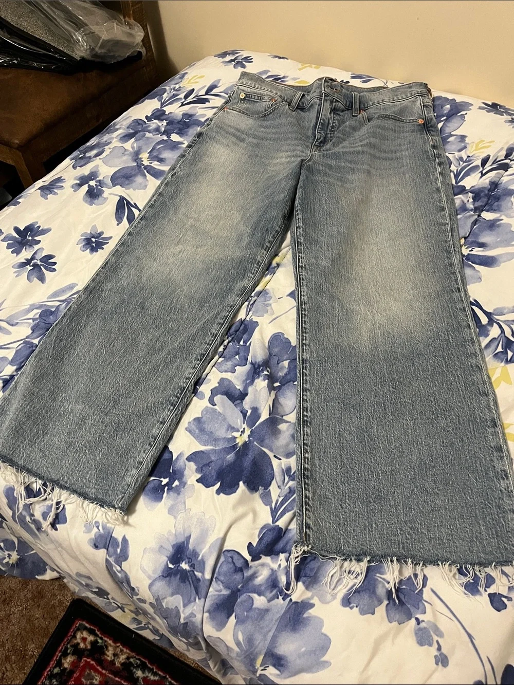 J. Crew Light Blue Wide-Leg Jeans with Frayed Hem